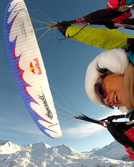 Acro Tandem Flight in Zermatt, Switzerland, in front of the Matterhorn